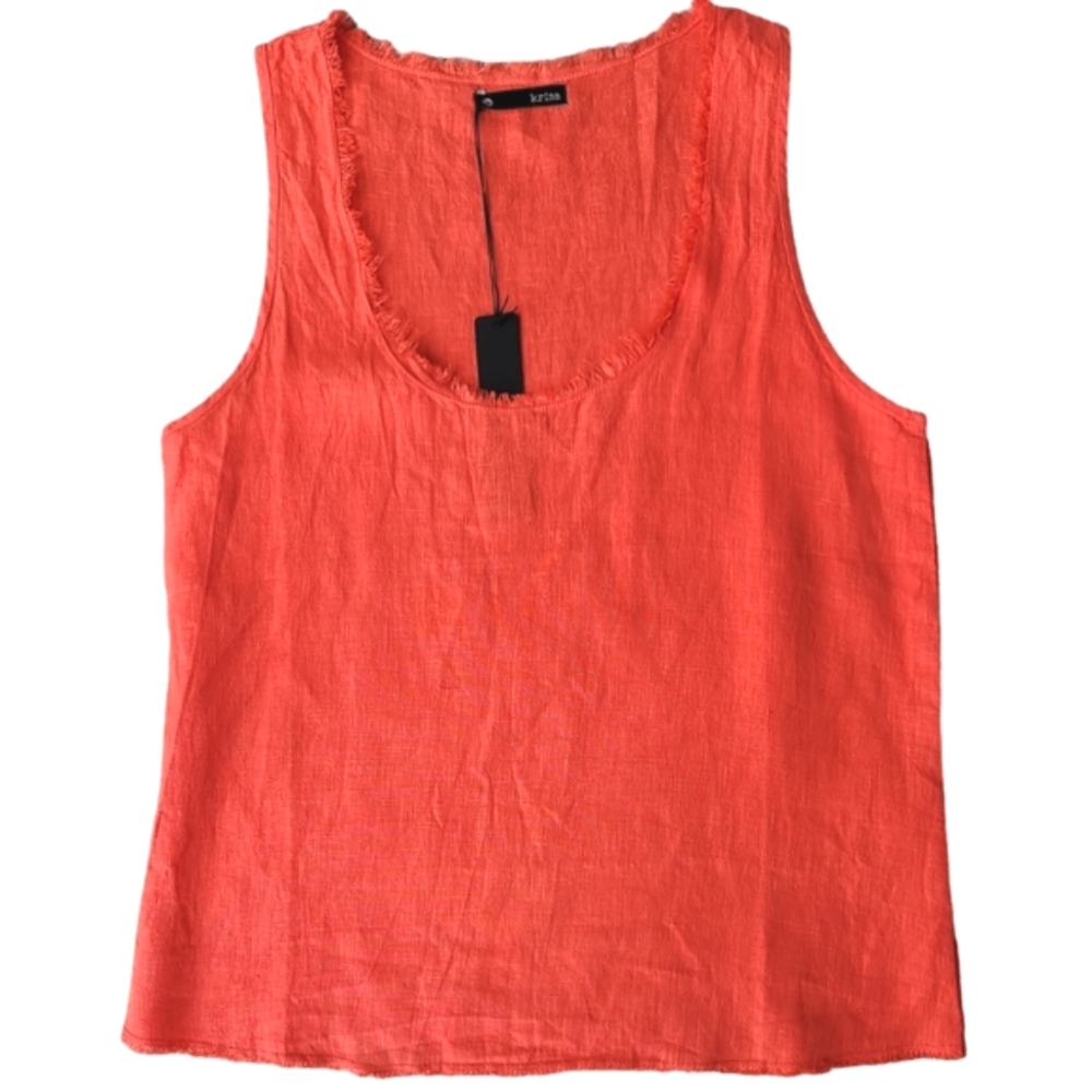 Krisa NWT 100% Linen Scoop Neck Racerback Tank Size XSmall Color Tango